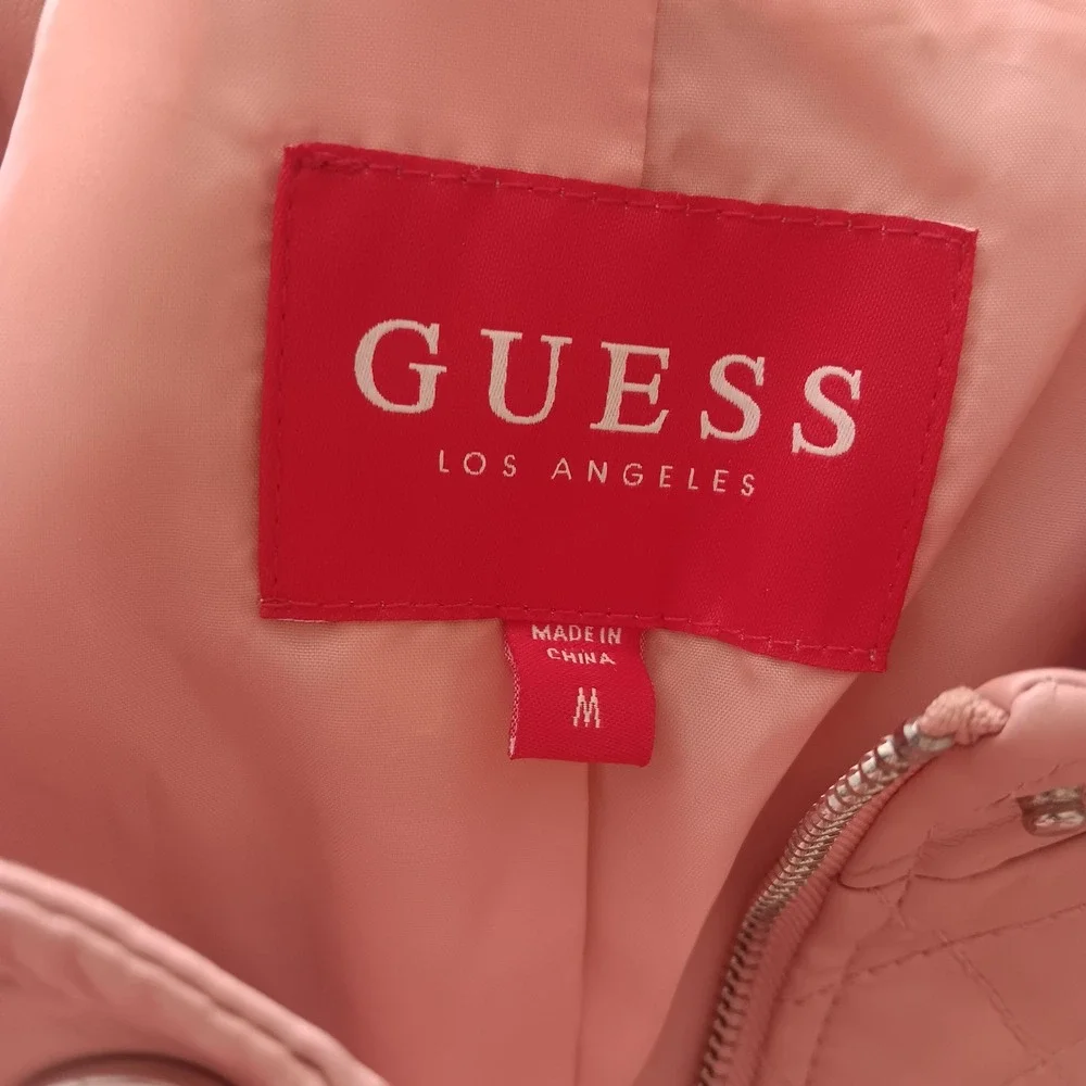 Guess Moto Jacket Women Size M Pink Quilted Faux Leather Q83L10R0E30